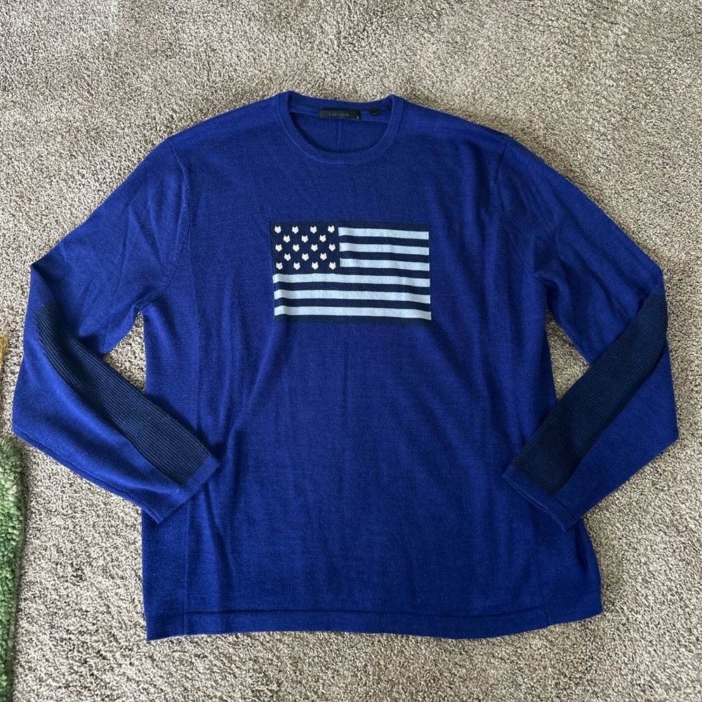 $250 GREYSON Mens size L UNITED WE ROAM Flag Sweater Sold out EXCELLENT